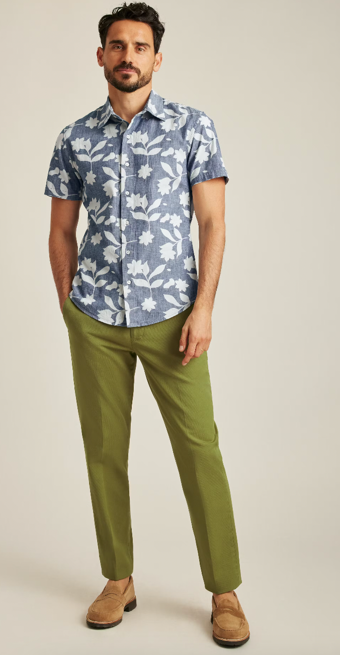 Wholesale,Bonobos, Bonobos Blue Chambray Floral Stretch Short Sleeve Shirt, Blue, Extra Extra Large-50-TagXXLExtra Large-48-TagXLLarge-45-TagLMedium-42-TagMSmall-39-TagS