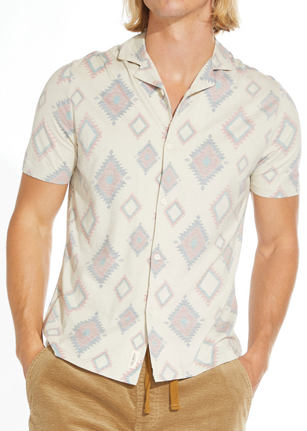 Civil Society Oatmeal Knit Tribal Print Short Sleeve Shirt