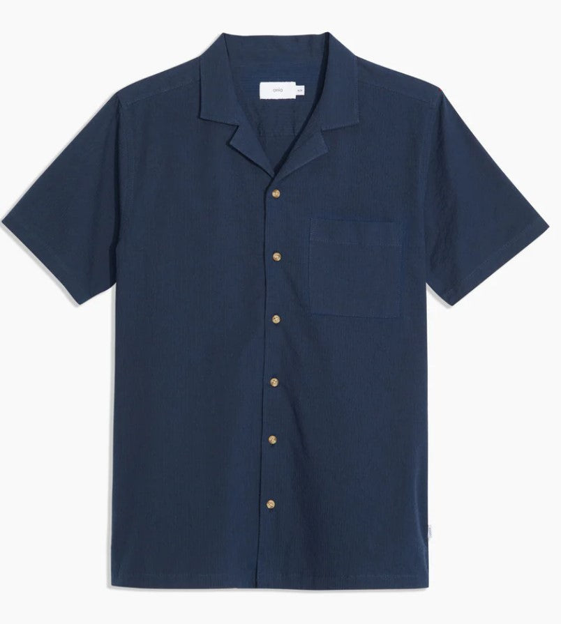 Wholesale,Onia, Onia Navy Seersucker Camp Collar Short Sleeve Shirt, Blue, Medium-43-TagMSmall-40-TagS
