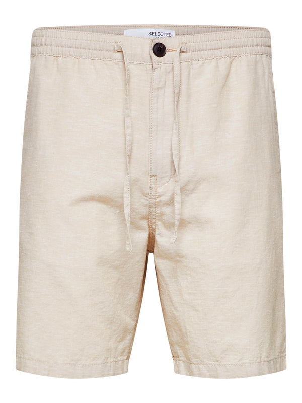 Selected Homme Beige Linen Drawstring Shorts
