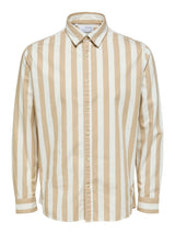 Selected Homme Beige & White Vertical Stripe Long Sleeve Button Up Shirt