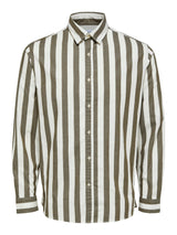 Selected Homme Dark Olive & White Vertical Stripe Long Sleeve Button Up Shirt