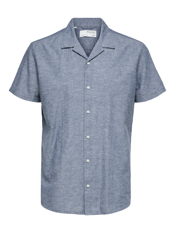 Selected Homme Medium Blue Linen Camp Collar Shortsleeve Shirt