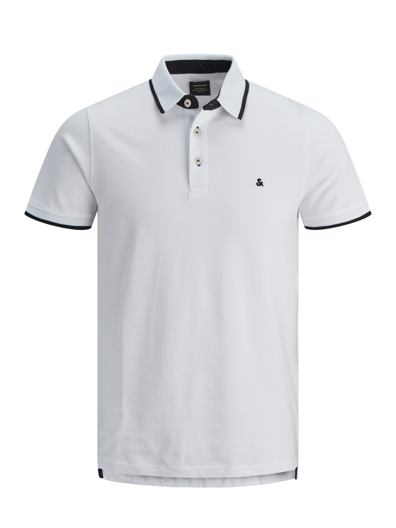 Jack & Jones White Pique Knit Slim Fit Short Sleeve Polo With Navy Collar Detail