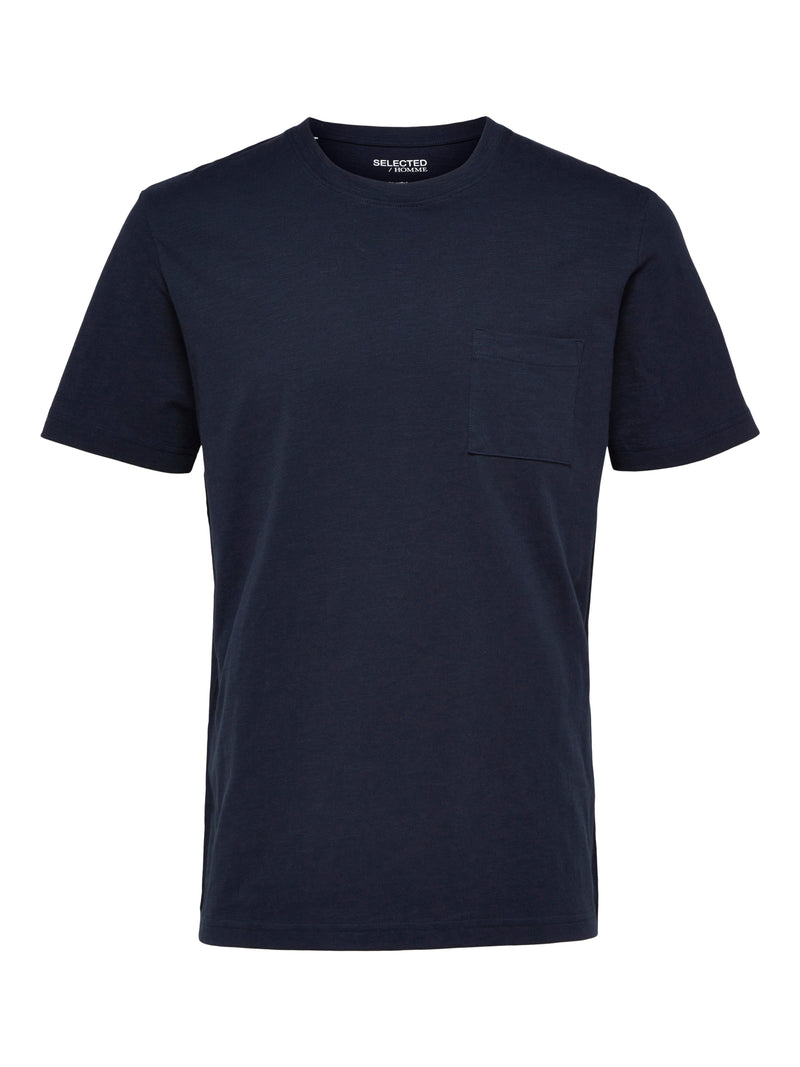 Selected Homme Navy Heathered T-shirt With Chest Pocket