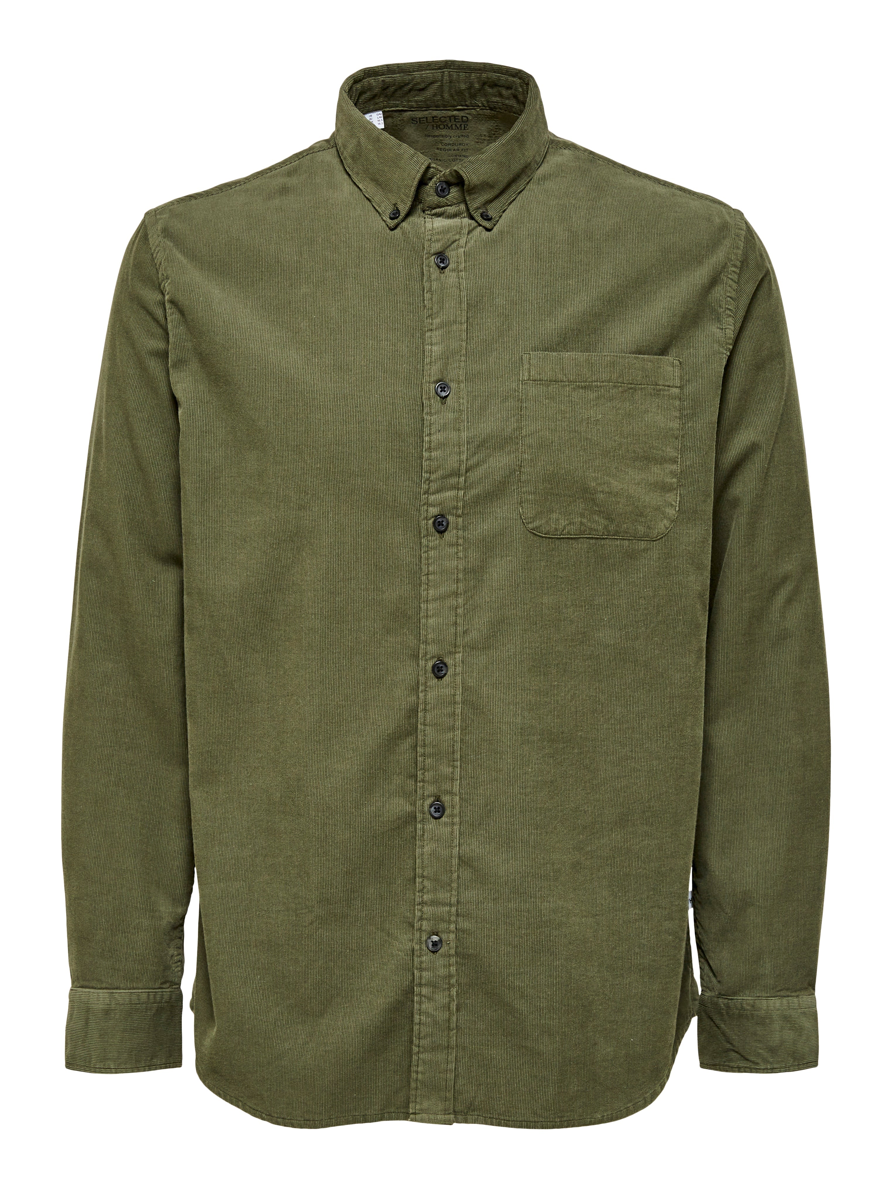 Wholesale,Selected Homme, Selected Homme Olive Green Corduroy Longsleeve Button Up Shirt, Green, Medium-44-TagM