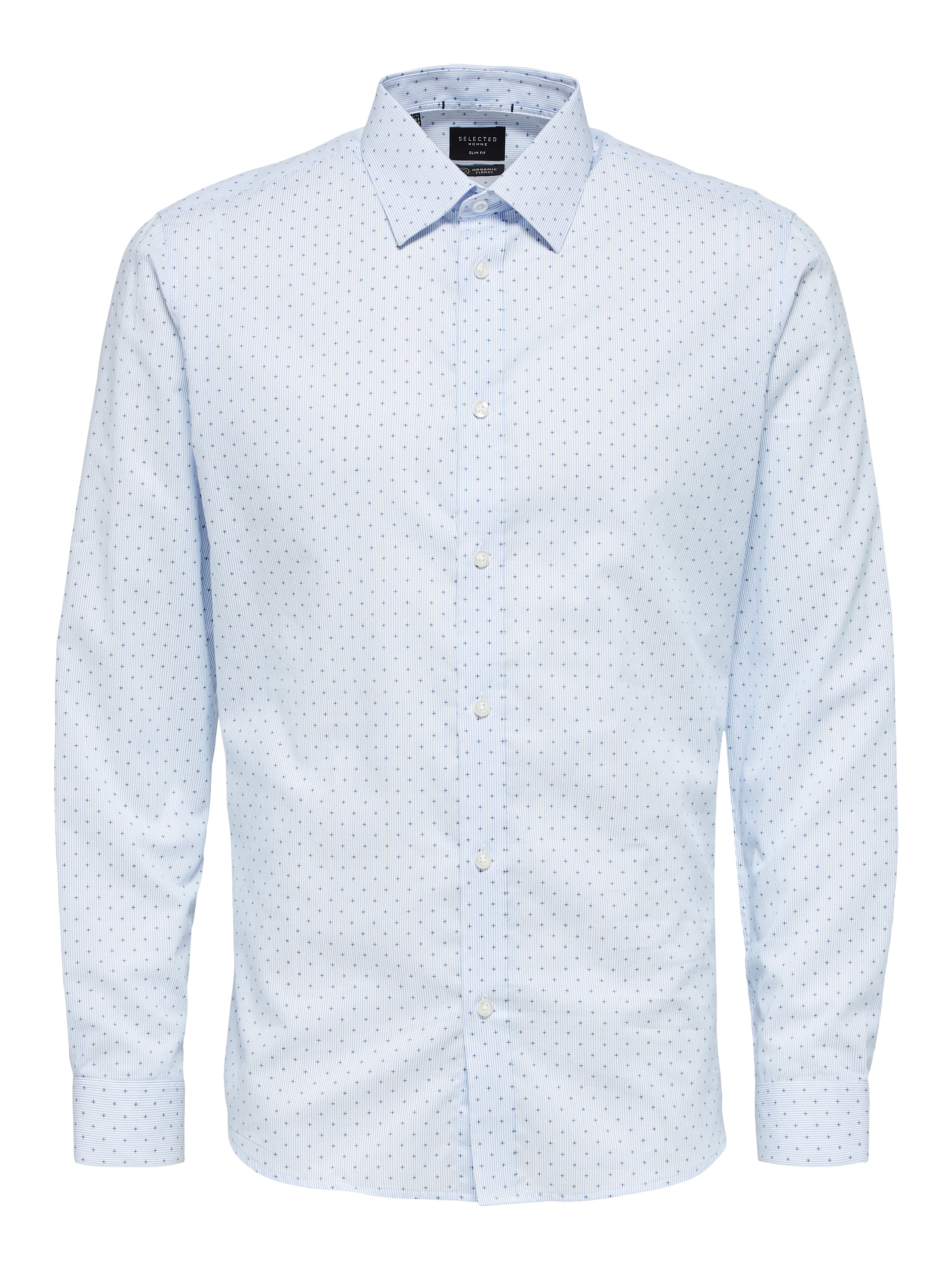 Wholesale,Selected Homme, Selected Homme White And Blue Pinstripe With Micro Geometric Diamond Print Slim Fit Long Sleeve Button Up Shirt, White, Large-47-TagXL
