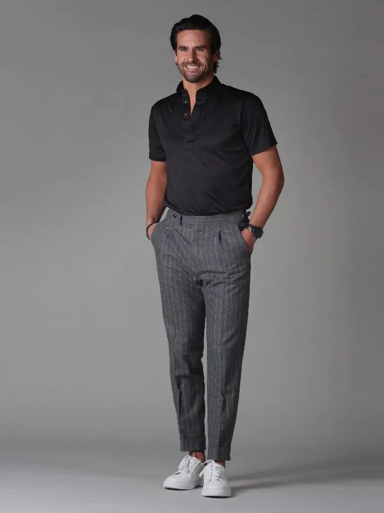Faire,Collars & Co, Collars & Co Black 4-Way Stretch Short Sleeve Button Down Polo With Stiff Collar, Black, Extra Large-49-TagXL