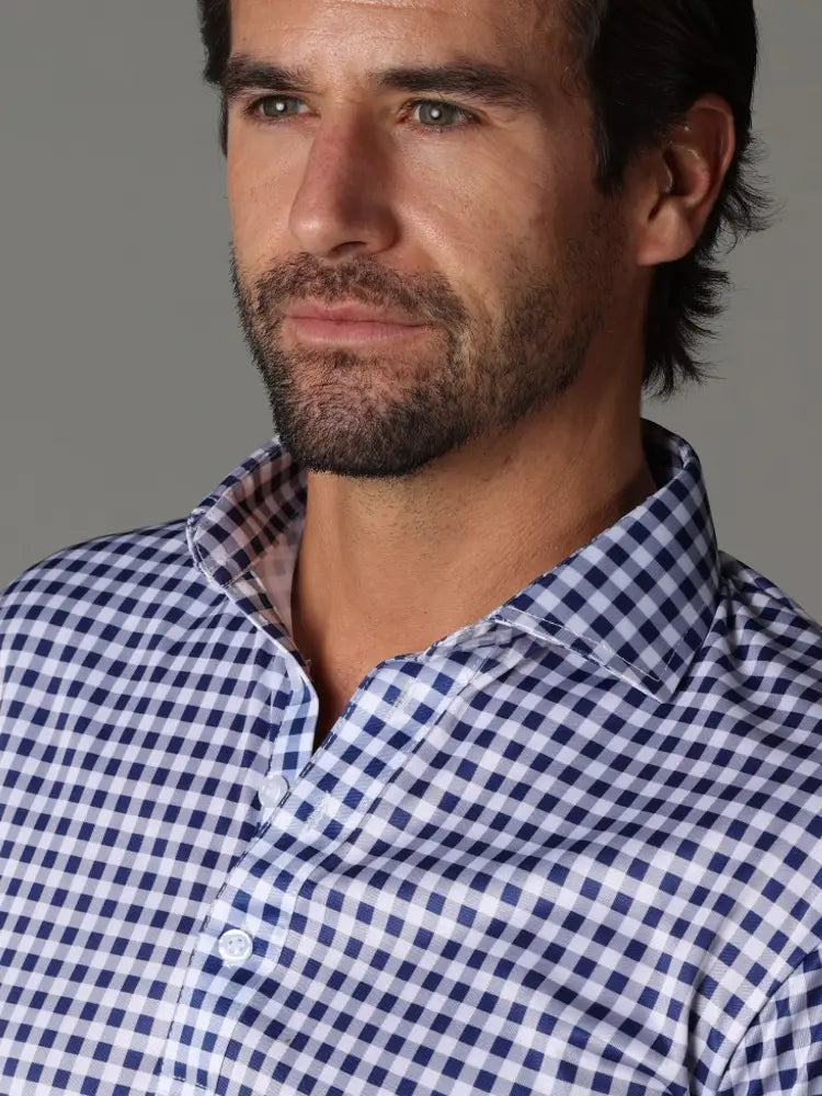 Faire,Collars & Co, Collars & Co Navy And Purple Gingham Print 4-Way Stretch Short Sleeve Button Down Polo, White, Extra Extra Large-52-TagXXLExtra Large-49-TagXLLarge-45-TagLMedium-43-TagMSmall-39-TagS