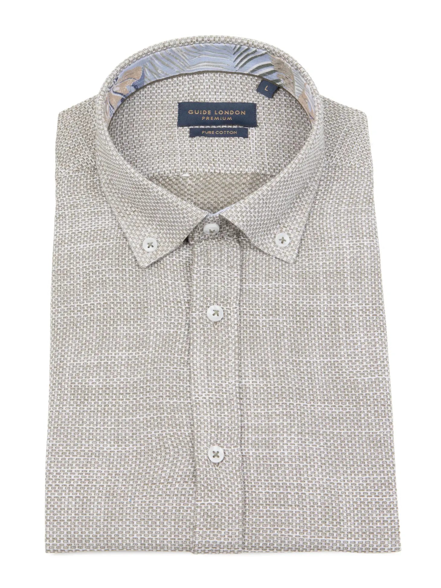 Faire,Guide London, Guide London Sage Green Textured Weave Short Sleeve Button Up Shirt, Green, Large-45-TagXL