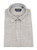 Guide London Sage Green Textured Weave Short Sleeve Button Up Shirt