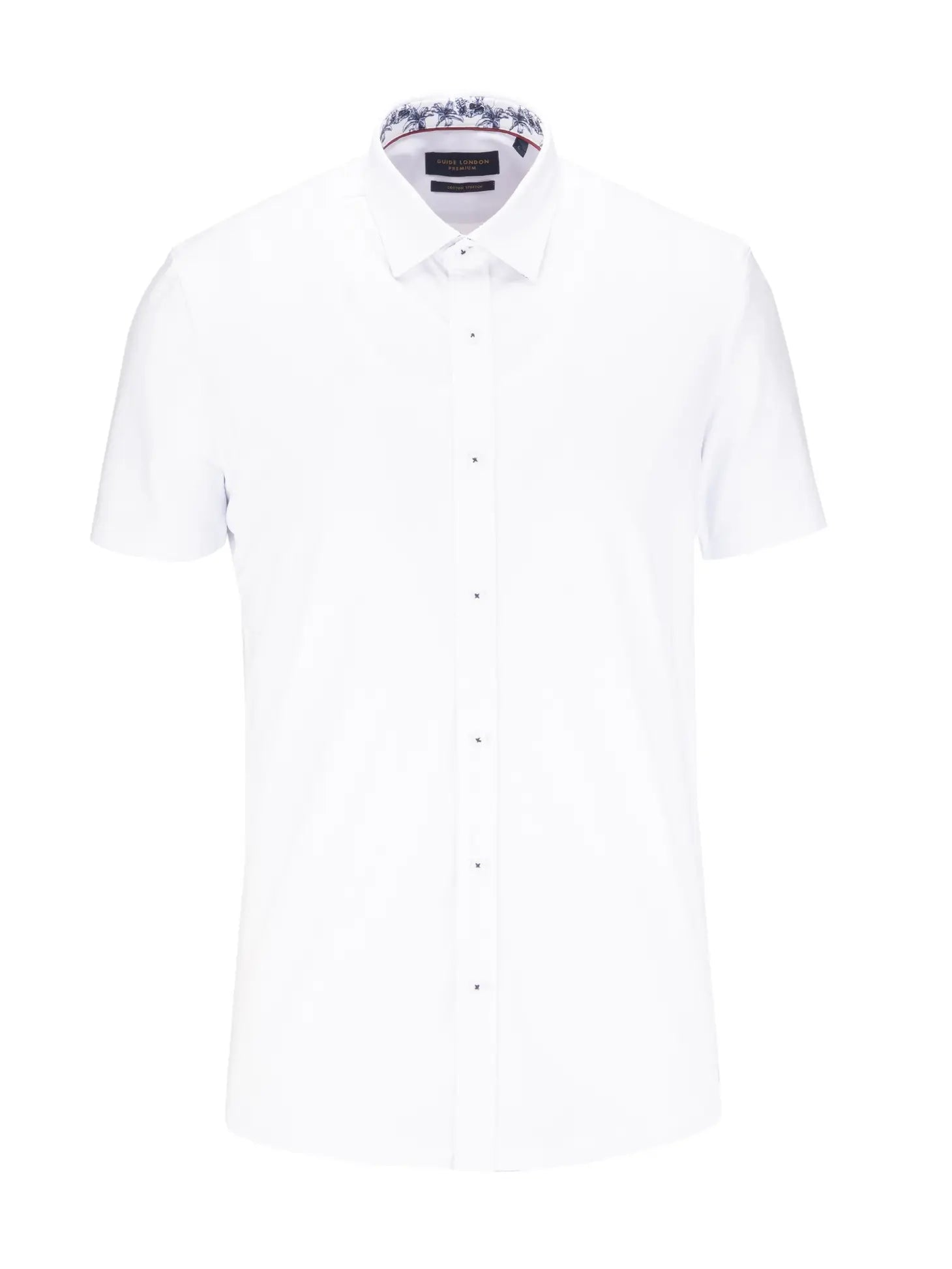Faire,Guide London, Guide London White Cotton Stretch Jersey Short Sleeve Button Up Shirt, White, Extra Extra Large-52-TagXXXL
