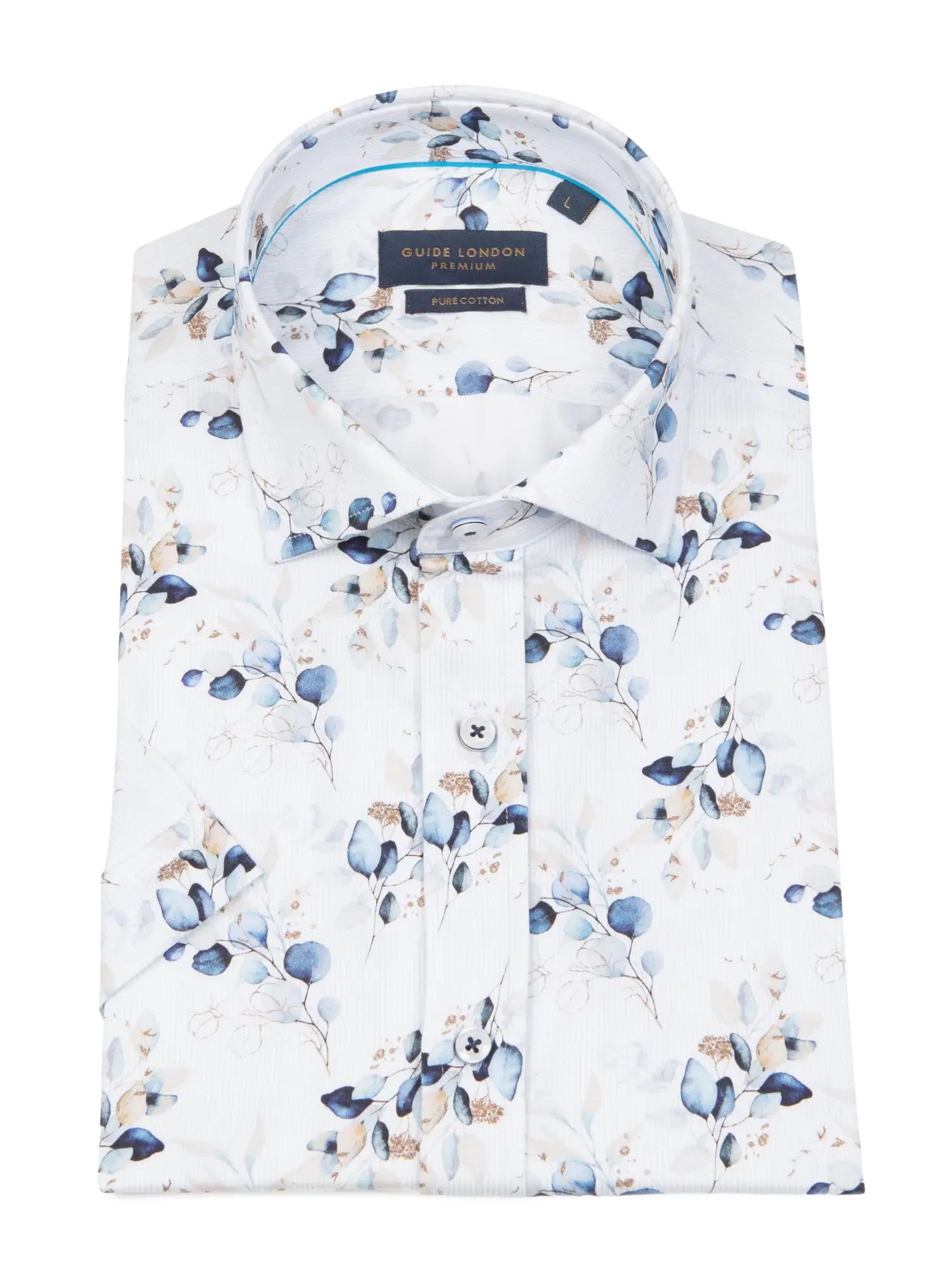 Faire,Guide London, Guide London White Floral on Stripe Short Sleeve Button Up Shirt, White, Medium-44-TagL