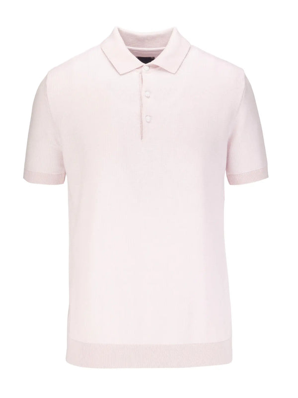 Guide London Light Pink 2 Tone Jacquard Knit Short Sleeve Polo
