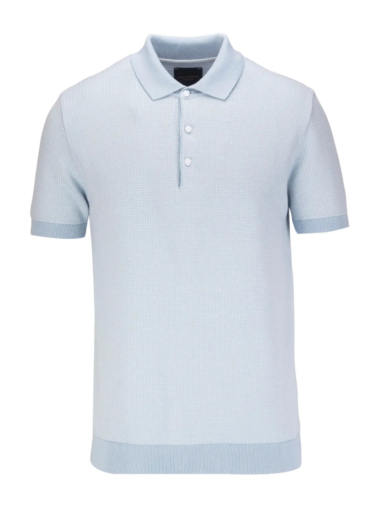 Faire,Guide London, Guide London Light Blue 2 Tone Jacquard Knit Short Sleeve Polo, Blue, Medium-40-TagM