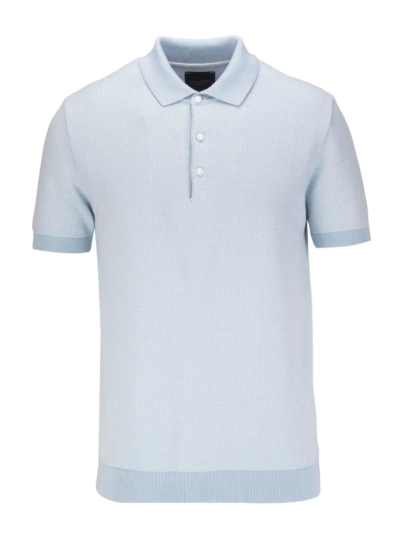 Guide London Light Blue 2 Tone Jacquard Knit Short Sleeve Polo