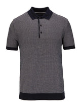 Guide London Navy 2 Tone Jacquard Knit Short Sleeve Polo