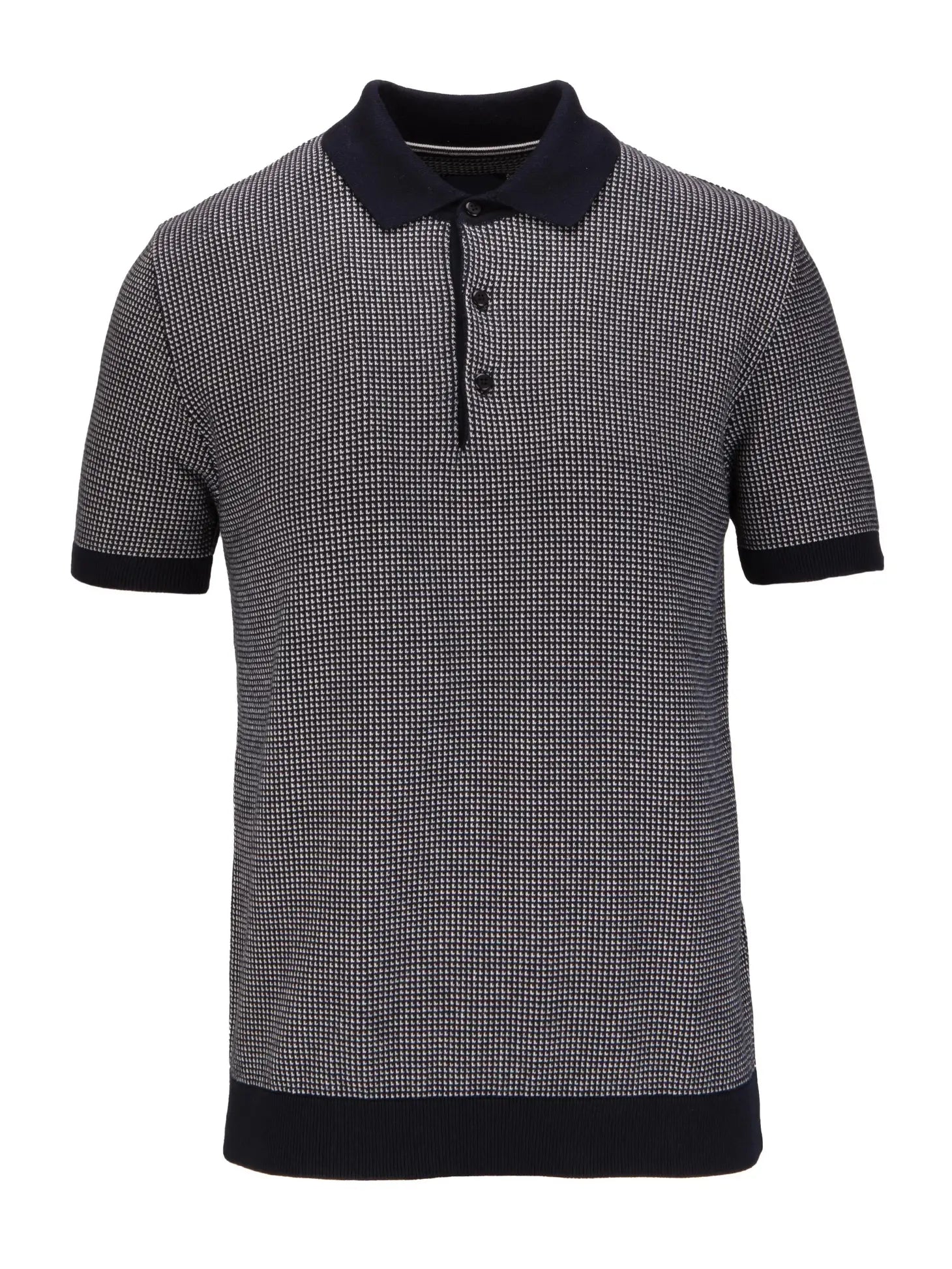 Faire,Guide London, Guide London Navy 2 Tone Jacquard Knit Short Sleeve Polo, Blue, Medium-41-TagM