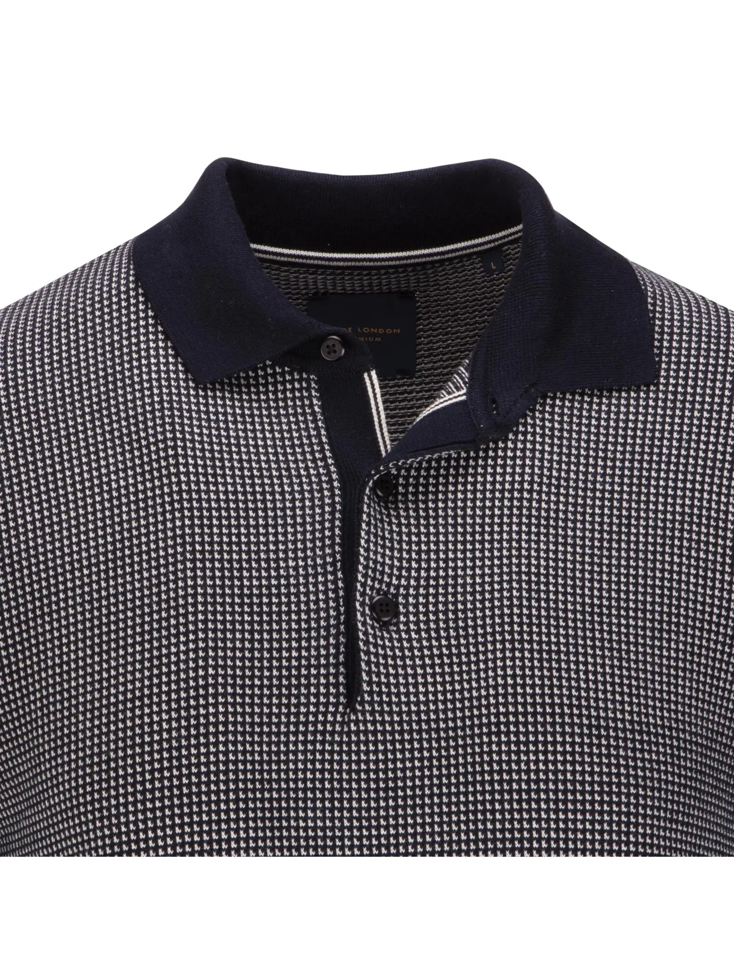 Faire,Guide London, Guide London Navy 2 Tone Jacquard Knit Short Sleeve Polo, Blue, Large-44-TagL