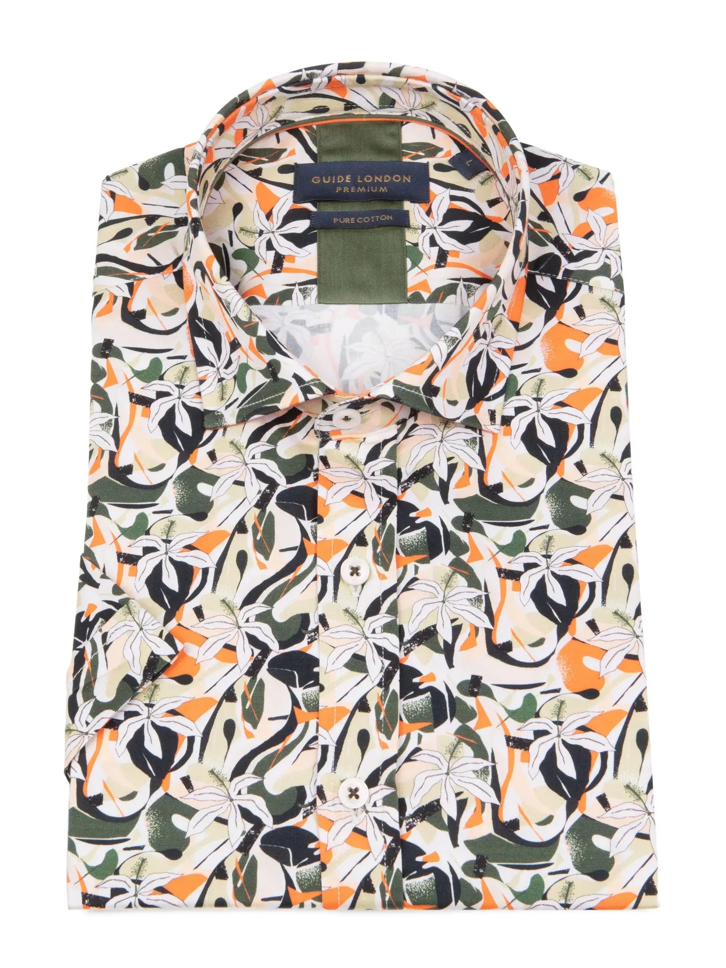 Faire,Guide London, Guide London Orange & Green Vibrant Floral Short Sleeve Button Up Shirt, Orange, Extra Large-50-TagXXL