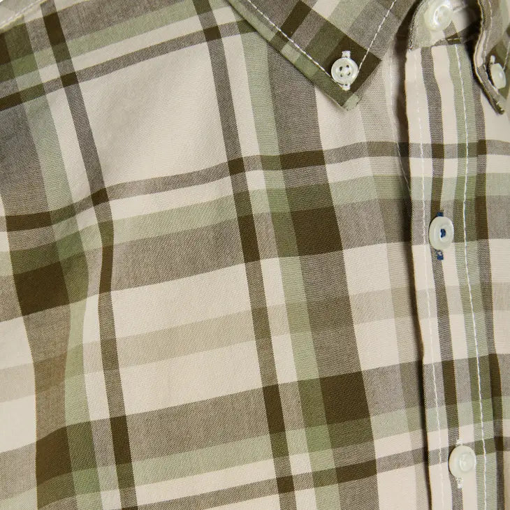 Signal Clothing Beige With Brown & Green Plaid Long Sleeve Button Up Shirt