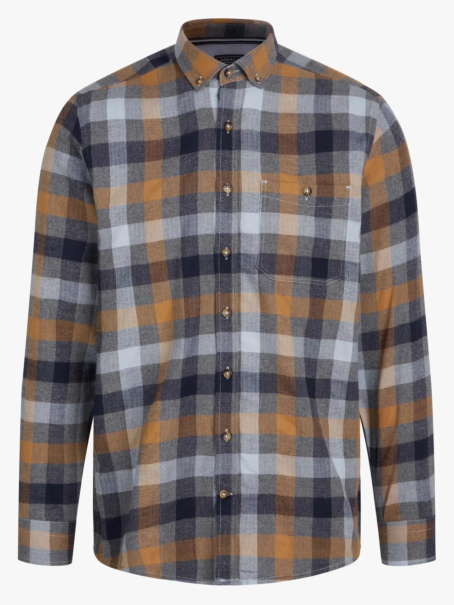 Faire,Signal Clothing, Signal Clothing Blue & Tan Check Print Flannel Long Sleeve Button Up, Blue, Large-46-TagM