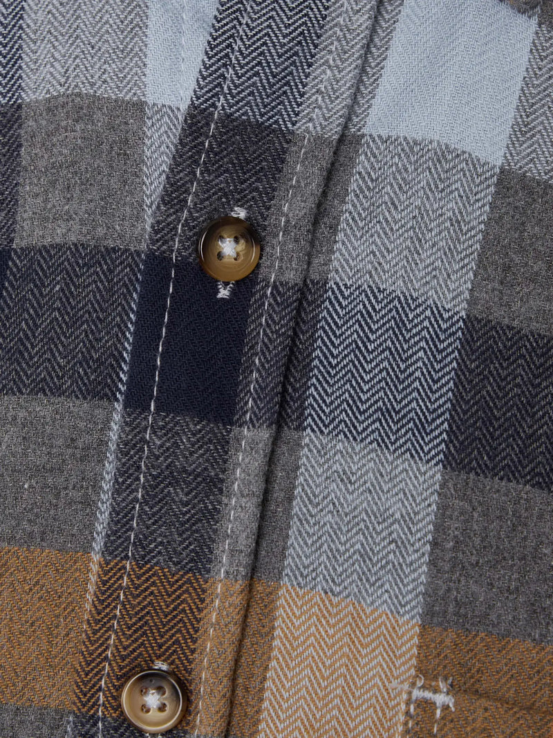 Signal Clothing Blue & Tan Check Print Flannel Long Sleeve Button Up