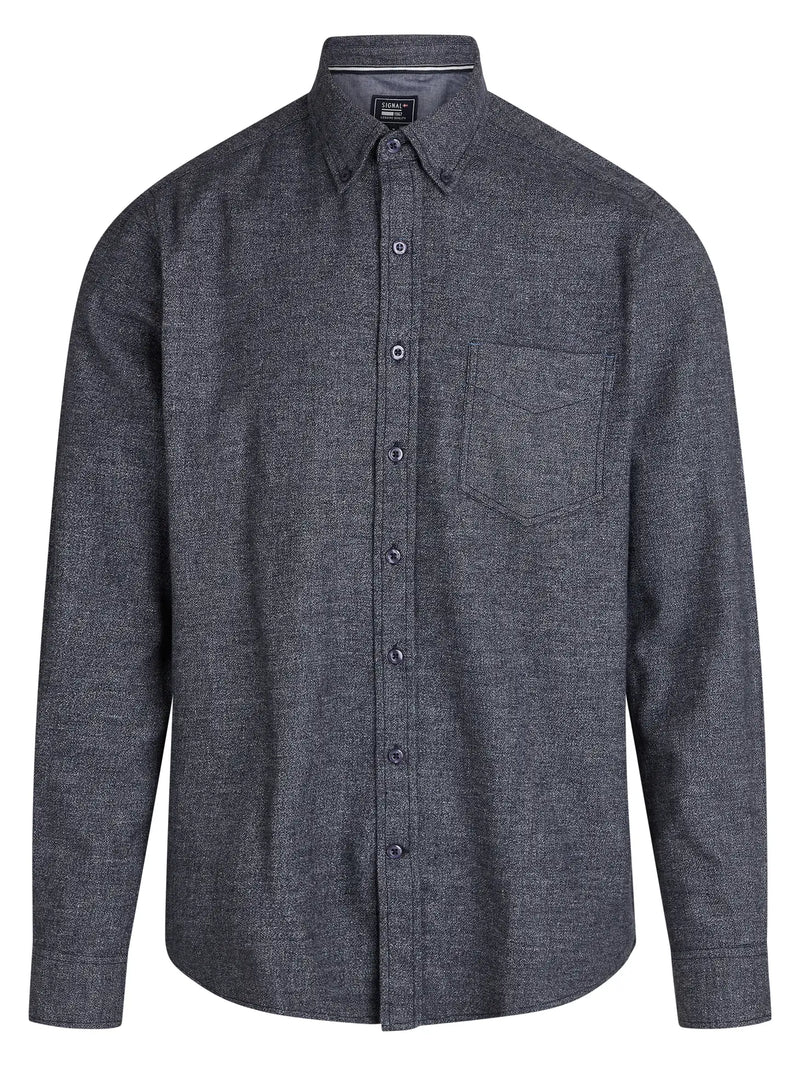 Signal Clothing Dark Blue Brushed Flannel Long Sleeve Button Up