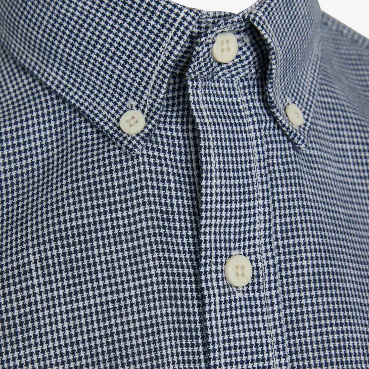 Faire,Signal Clothing, Signal Clothing Dark Blue Mini Houndstooth Print Short Sleeve Button Up Shirt With Chest Pocket, Blue, Medium-46-TagM