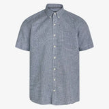 Signal Clothing Dark Blue Mini Houndstooth Print Short Sleeve Button Up Shirt With Chest Pocket