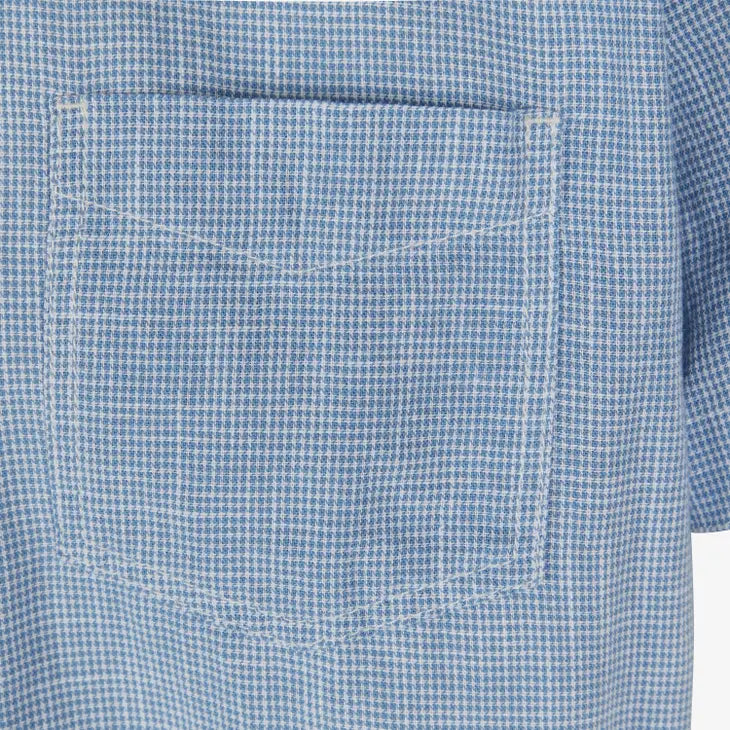 Faire,Signal Clothing, Signal Clothing Light Blue Mini Houndstooth Print Short Sleeve Button Up Shirt With Chest Pocket, Blue, Medium-44-TagS