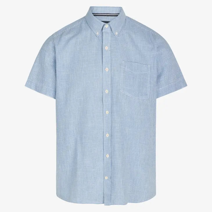Faire,Signal Clothing, Signal Clothing Light Blue Mini Houndstooth Print Short Sleeve Button Up Shirt With Chest Pocket, Blue, Extra Large-49-TagL