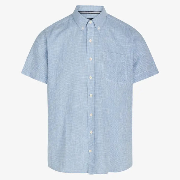 Signal Clothing Light Blue Mini Houndstooth Print Short Sleeve Button Up Shirt With Chest Pocket