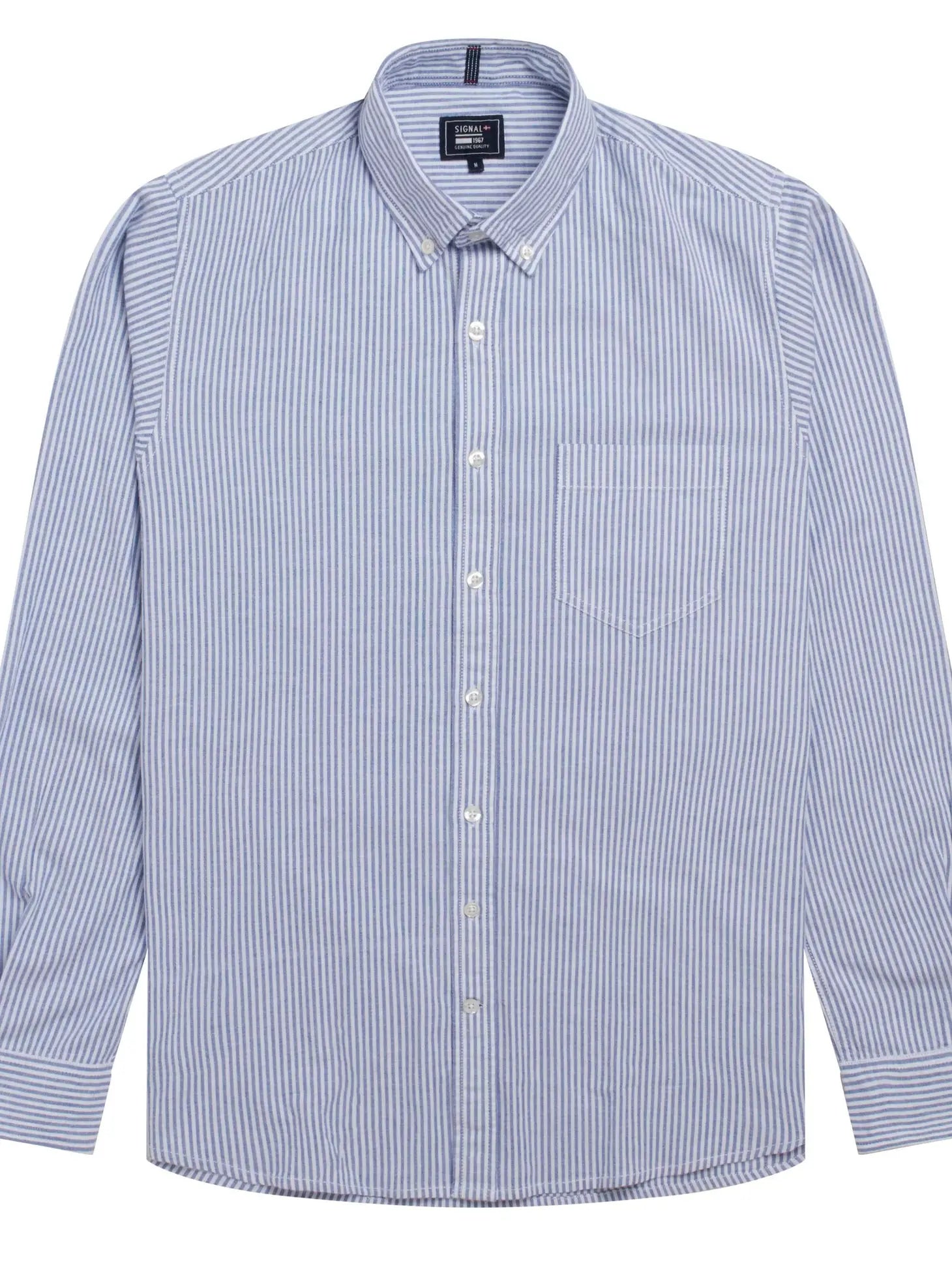 Faire,Signal Clothing, Signal Clothing Light Blue Stripe Print Long Sleeve Oxford Button Up, Blue, Large-47-TagL