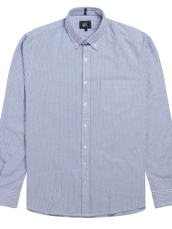 Signal Clothing Light Blue Stripe Print Long Sleeve Oxford Button Up