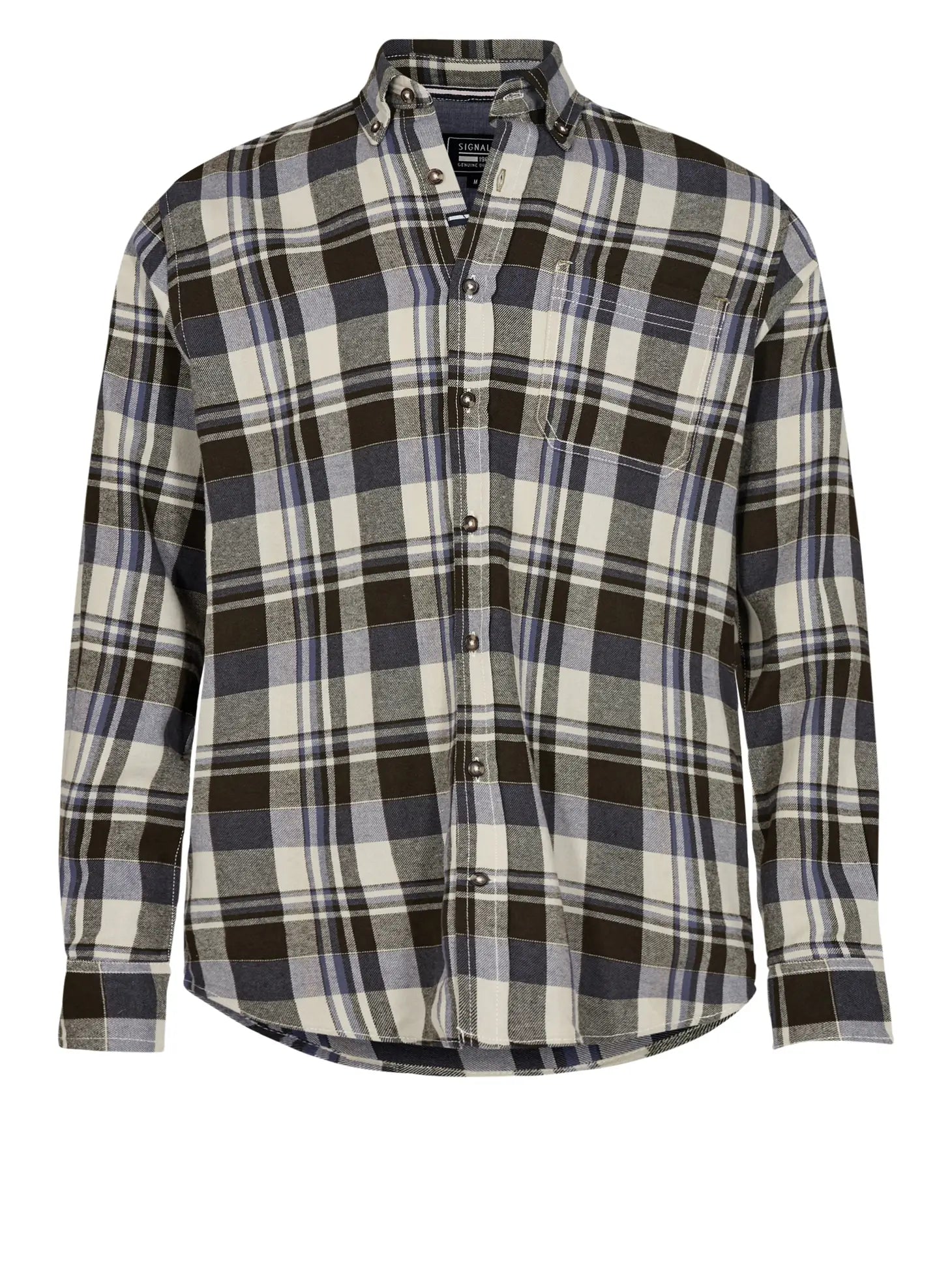 Faire,Signal Clothing, Signal Clothing Moss Green & Blue Plaid Print Flannel Long Sleeve Button Up, Green, Extra Large-49-TagXL