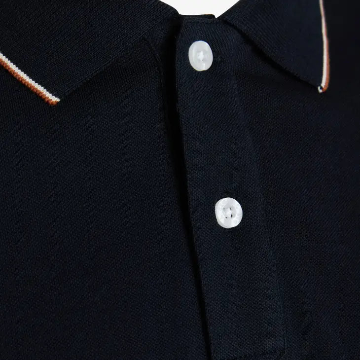 Faire,Signal Clothing, Signal Clothing Navy Short Sleeve Knit Polo With Collar Details And Chest Pocket, Blue, Large-44-TagL