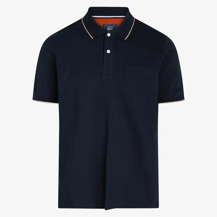 Faire,Signal Clothing, Signal Clothing Navy Short Sleeve Knit Polo With Collar Details And Chest Pocket, Blue, Large-44-TagL