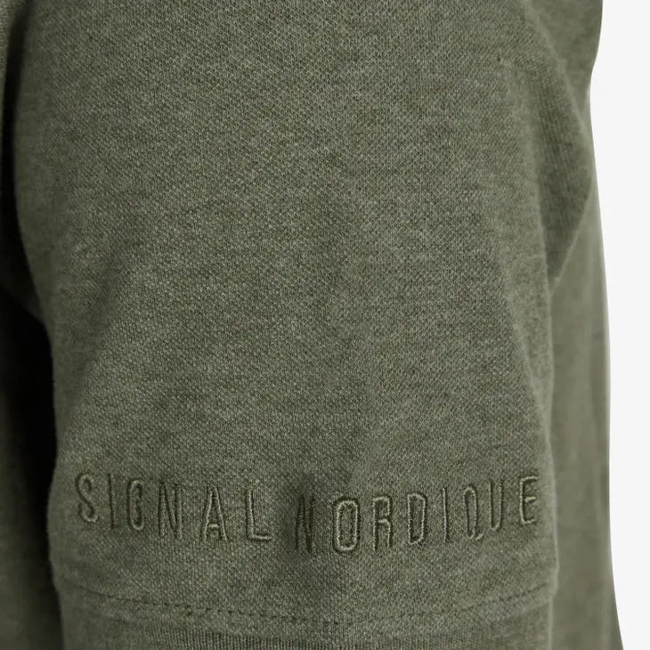 Faire,Signal Clothing, Signal Clothing Olive Green Heathered Short Sleeve Polo With Collar Details And Chest Pocket, Green, Medium-42-TagS