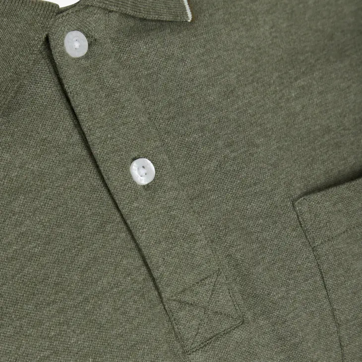 Faire,Signal Clothing, Signal Clothing Olive Green Heathered Short Sleeve Polo With Collar Details And Chest Pocket, Green, Medium-42-TagS
