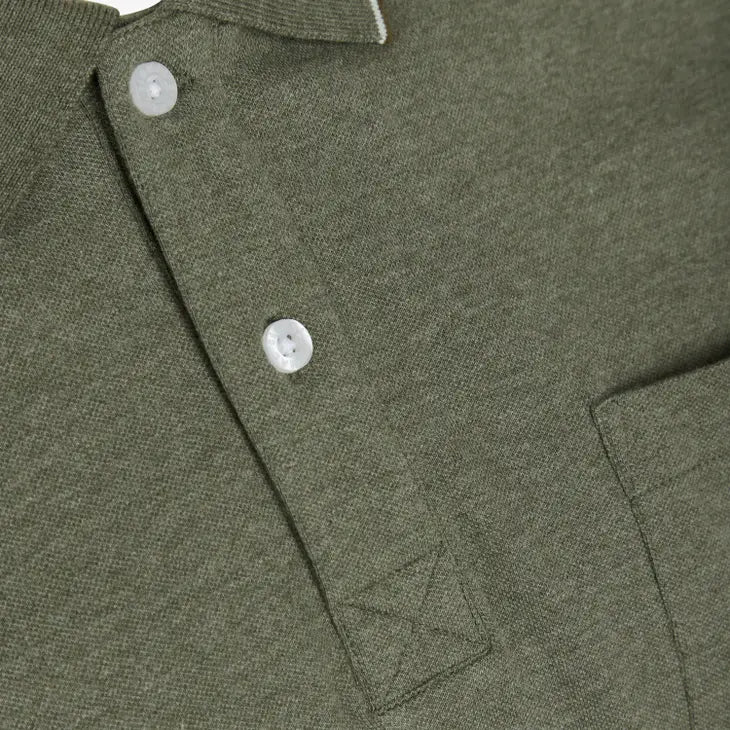 Signal Clothing Olive Green Heathered Short Sleeve Polo With Collar Details And Chest Pocket