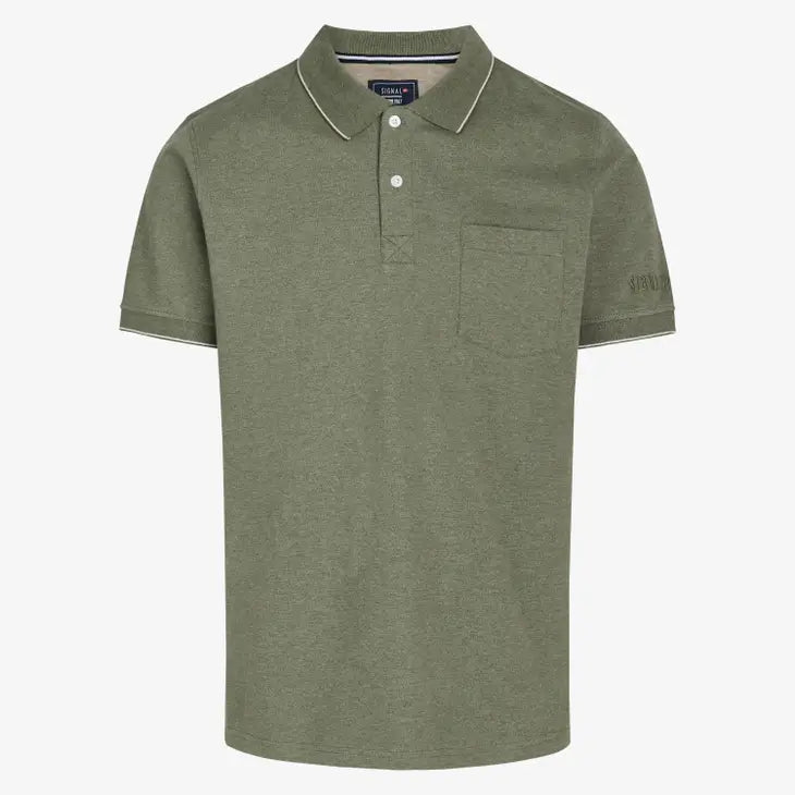 Faire,Signal Clothing, Signal Clothing Olive Green Heathered Short Sleeve Polo With Collar Details And Chest Pocket, Green, Extra Extra Large-51-TagXXL