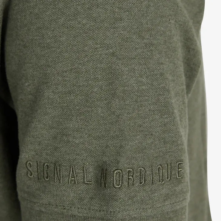 Signal Clothing Olive Green Heathered Short Sleeve Polo With Collar Details And Chest Pocket
