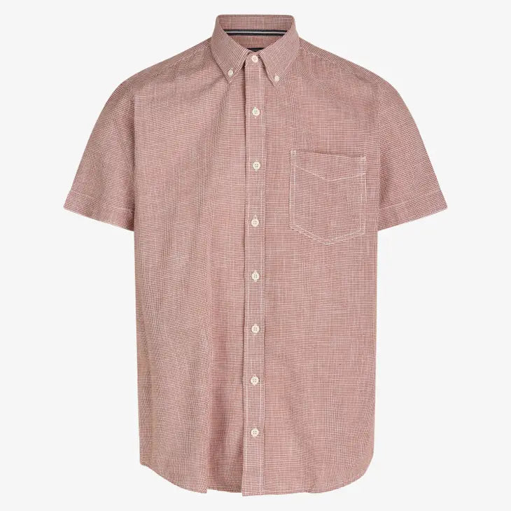 Faire,Signal Clothing, Signal Clothing Red Mini Houndstooth Print Short Sleeve Button Up Shirt, Red, Large-46-TagM