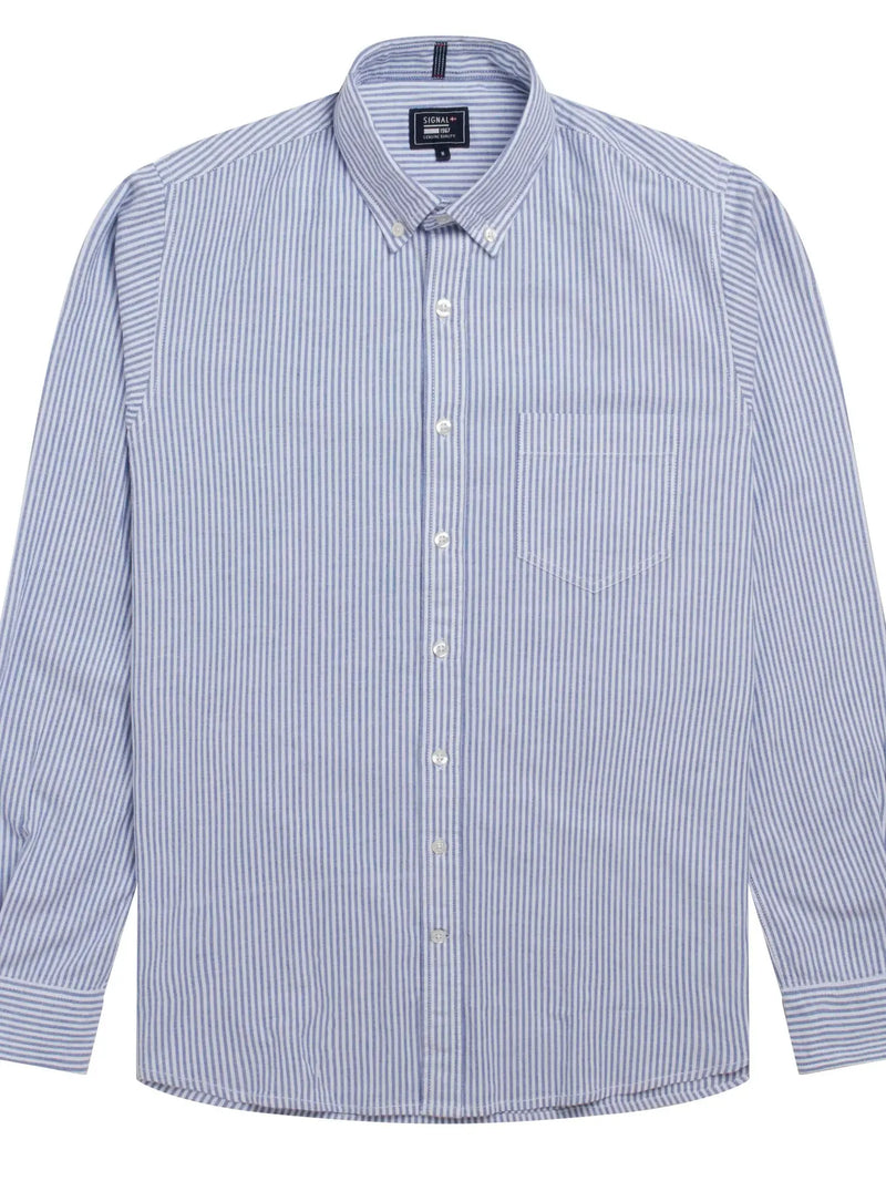Signal Clothing Light Blue Stripe Print Long Sleeve Oxford Button Up ...