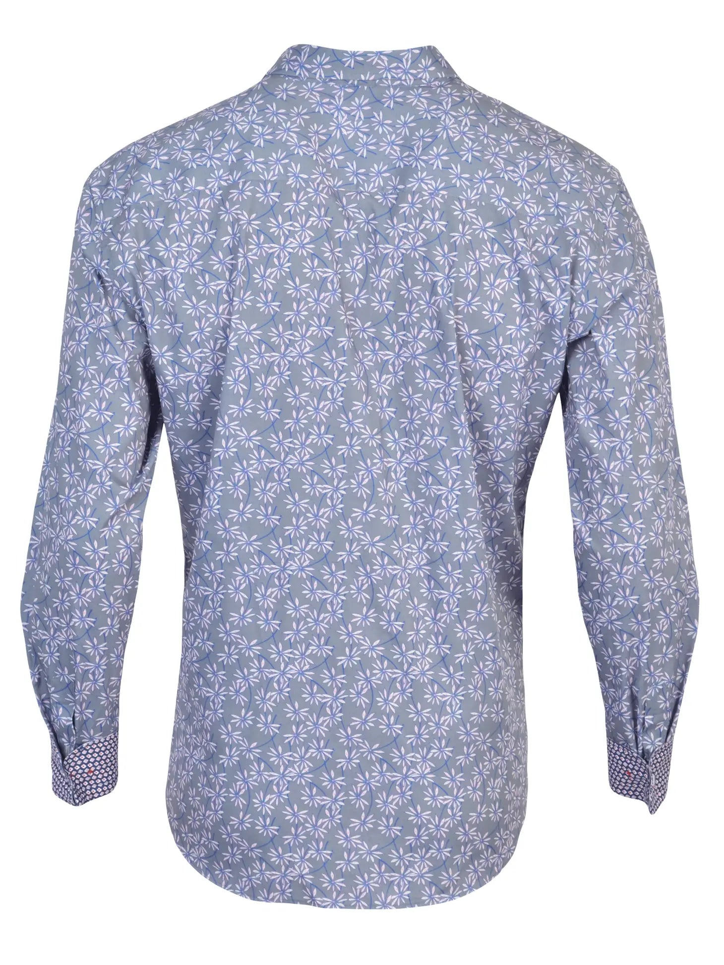 Faire,Spazio, Spazio Grey With Pink Floral Print Long Sleeve Button Up Shirt, Pink, Extra Extra Large-54-TagXXXL