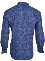 Spazio Dark Blue Tonal Floral Print Long Sleeve Button Up Shirt