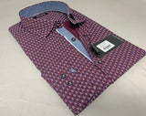 Spazio Burgundy With Blue and White Arrow Print Long Sleeve Button Up Shirt