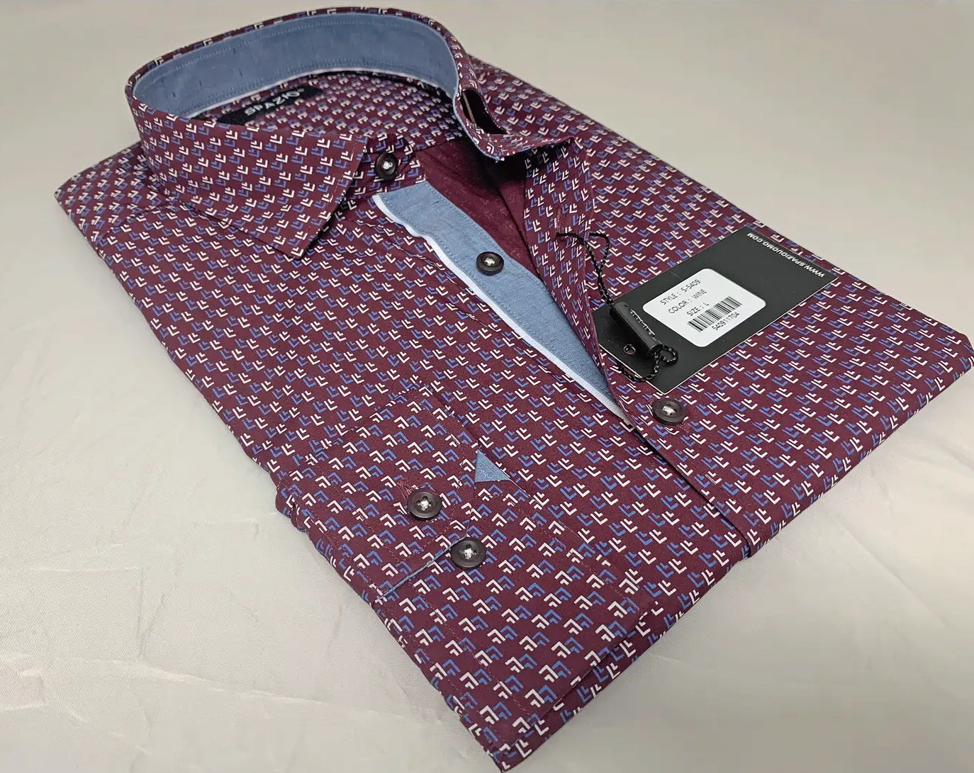Faire,Spazio, Spazio Burgundy With Blue and White Arrow Print Long Sleeve Button Up Shirt, Red, Extra Extra Large-50-TagXXL