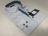 Spazio White With Dotted Navy Line Diamond Print Long Sleeve Button Up Shirt